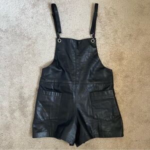 Reformation Genuine Black Leather Shortalls Shorts Romper Dungarees size XS